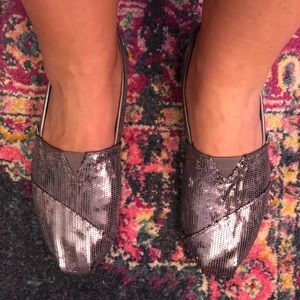 Brand new Toms silver sequin classics. Never worn